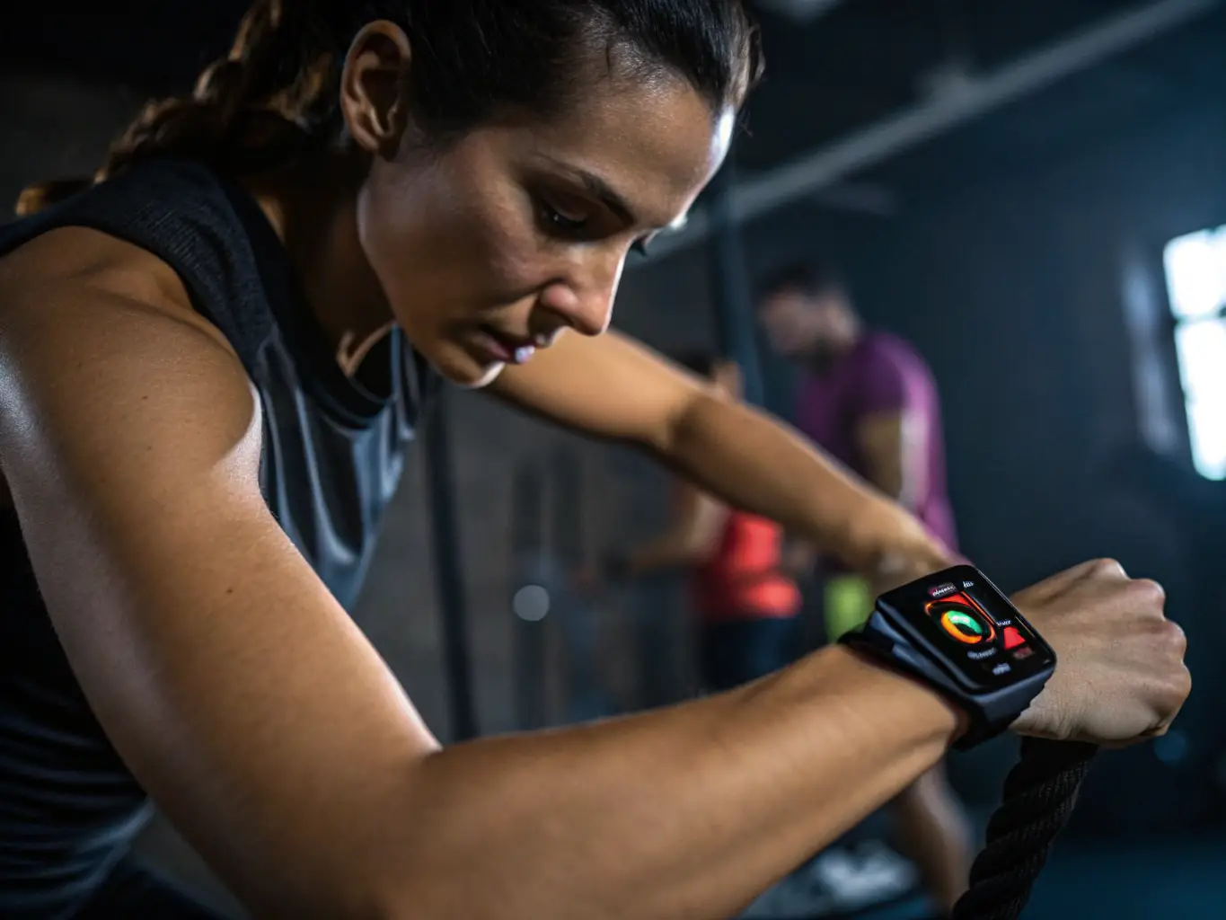 A person wearing Fitbit Fitness Tracker during a workout. The image should showcase the tracker's sleek design and its ability to monitor activity levels and heart rate.